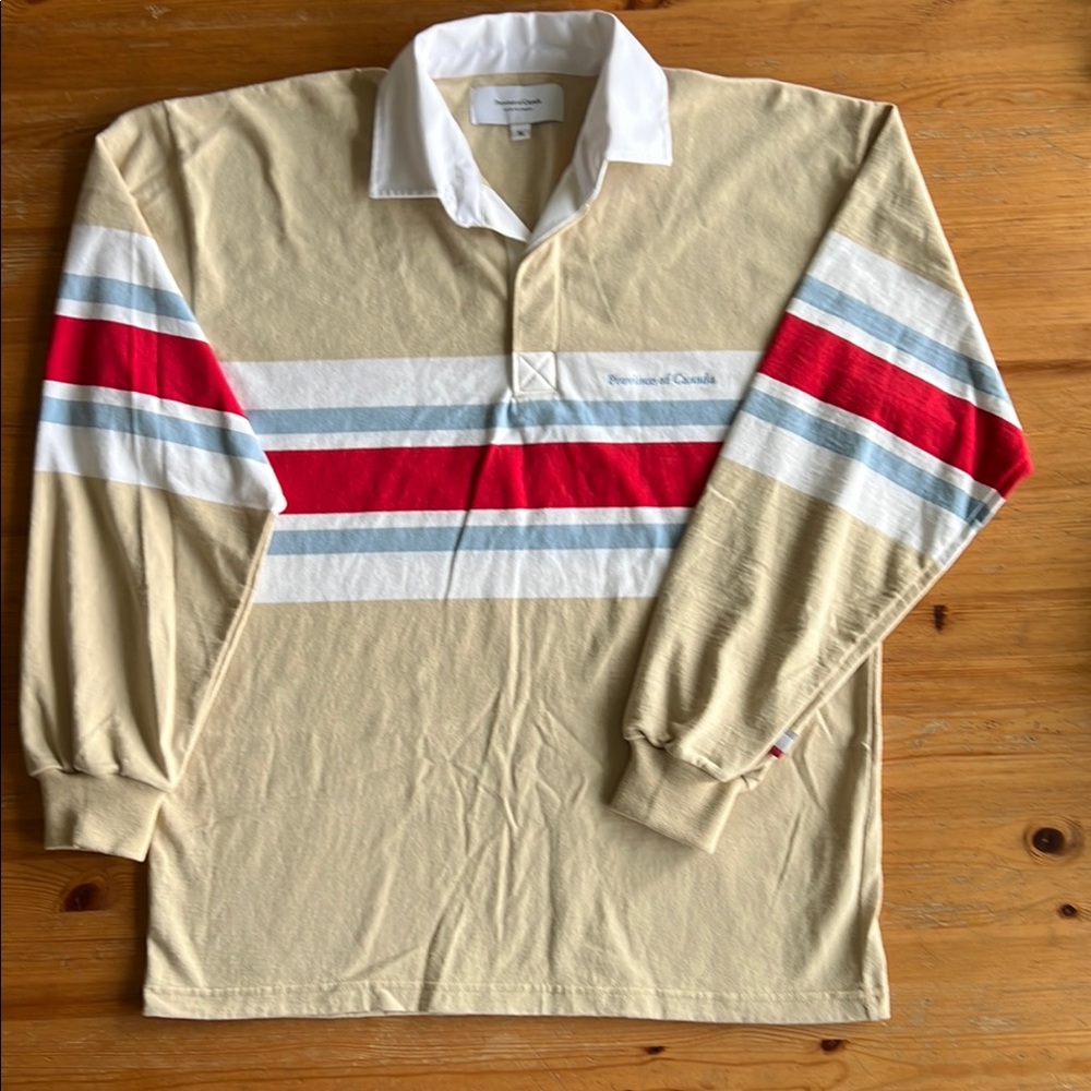 Tan and Red Long Sleeve Tee with Horizontal Stripes